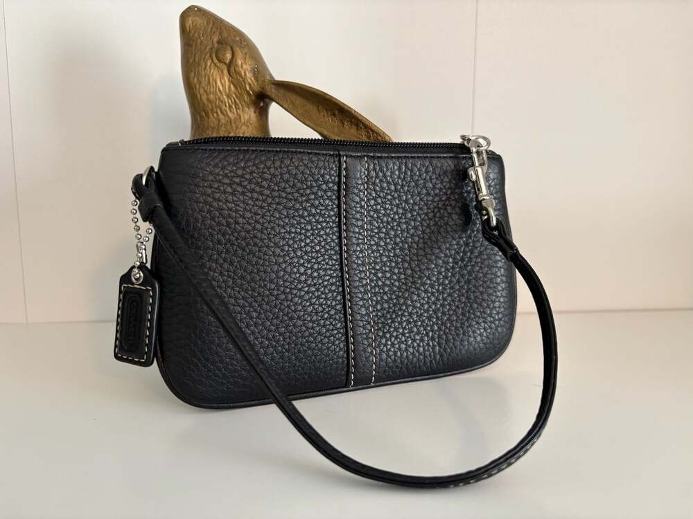Coach Black Pebbled Leather Small Wristlet Bag